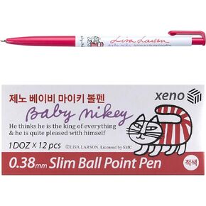 Xeno 0.38mm Slim Ballpoint Pen Shinzi Monpeluche to Baby Mikey Lisa 12 Pack (Red)
