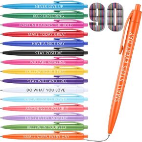 90 PCS Proper Point Pen Pen Inspirational Quotes Black Ballpoint Gel Ink Pens Bulk for Attlictible Rolling Ball Ball Pens for Party Favors Back to School Gifts Supplie
