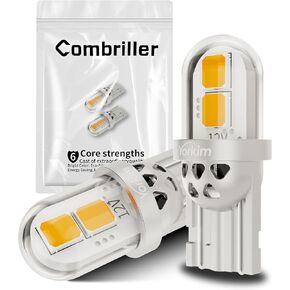 كومبريلر 194 لمبة LED بيضاء 6000K فائقة السطوع 168 2825 W5W T10 مصابيح LED مع غطاء واقي وتصميم مجوف مصابيح بديلة LED لباب خريطة القبة وأضواء وقوف السيارات في صندوق السيارة، حزمة من 2