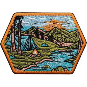 Serene Wilderness Camping Patch – 4 inches, Cool Colorful Outdoor Mountain Patch – Embroidered Large Iron On Patches for Backpacks