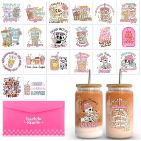 20 ورقة بوهو الكتاب المقدس UV DTF Cup Wrap - UV DTF Cup Wraps for 16 Oz Glass Mugs Coffee ، UV DTF ملصقات فرك على نقل نظارات DIY مقاومة للماء (Boho Bible)