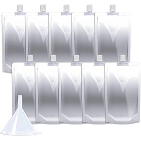 8&16OZ 8PCS Drinking Pouches Liquid,Concert Plastic Flask Drink Bags, Food Grade Plastic, Drinking, Reuseable Runner Sport Camping Outdoor Travel Event with Funnel