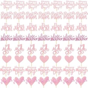 96 Packs Mother's Day Cupcake Toppers Happy Mother Cake Topper Pink Rose Cake Topper for Mother's Day Party Cake Decorations