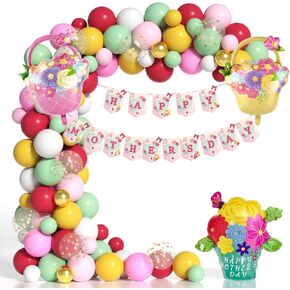 طقم قوس بالون يوم أمهات ، 131 PCS Summer Spring Mother's Pallonons Garland مع بالونات رقائق الزهور لزخارف حفلة عيد الأم من Pink and Red Red Balloon Arch Kit