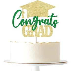 Glitter Congrats Grad Cake Topper, 2025 Graduation Party Decorations - High School College Congrats Grad Party Cake Decorations Supplies (black gold)