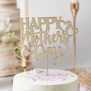 Happy Mother’s Day Cake Topper-Wooden Cake Topper Decorations for Mother’s Day, Best Mom Ever Party Decorations, Happy Birthday Mom Cake Toppers