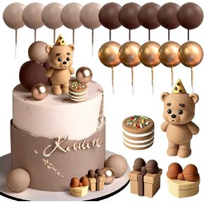 19pcs بني دب كعكة الديكور الطفل الدب دش الطفل كعكة أعلى الكرات البني الكعكة أعلى الطفل دش دش الديكور
