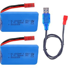 2 Pcs 3.7v 780mah jst 25C Li -po Battery with 3.7v jst USB Charger Fits for WLtoys V686 V626 V636 Q222 RC Drone Spare Parts
