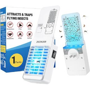 2-in-1 Fly Insect Traps Indoor and Mosquito Trap, Electric Bug Zapper with Light for Fruit Flies, Gnats, Mosquito, Plug-in Flying Insect Catcher Killer for Home Office (1 Device + 5 Glue Cards)