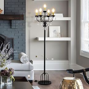 مصباح أرضي من طراز Tochic 5-Light الأسود لغرفة المعيشة ، مصباح قائم بذاته 65 بوصة مع مفتاح القدم لغرفة النوم ، مزروعة المزرعة في الإضاءة الشمعرية لغرفة الطعام ، المدخل ، البهو