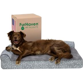 سرير الكلب في Furhaven Memory Foam للكلاب الكبيرة مع مدفوعات قابلة للإزالة وغطاء قابل للغسل ، للكلاب التي تصل إلى 95 رطلاً - Plush & Logr Print L.