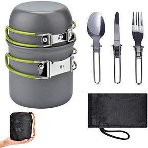 5pcs Portable Camping Cookware Kit for Backpacking Gear, Camping Cooking Set,Easy Storage - Backpack Camping Pots and Pans,Forks and Spoons,Backpacking Hiking Outdoor Cooking and Picnic