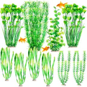 10 Pcs Large Aquarium Artificial Plants Decorations, Tall Plastic Fish Tank Plant Decorations for Household and Office Aquarium (Green)