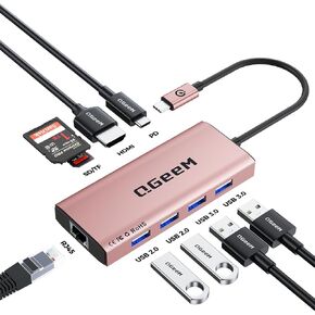 QGeeM USB C Hub Ethernet,9 in 1 USB Type C Hub HDMI Multi-Port Converter Adapter,100W Pd, USB 3.0,SD/TF Card Reader,Compatible for MacBook Pro Air Ipad HP Dell Lenovo Chromebook etc. in Kuwait