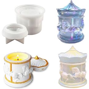 Carousel Horse Storage Box Resin Molds, Reusable Merry-Go-Round Jar Silicone Molds for Epoxy Resin, Concrete, DIY Plaster Painting, Candle Jars, Jewelry Box