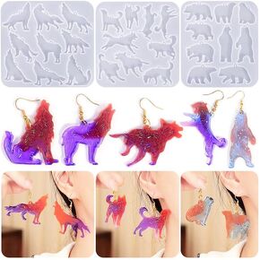 3pcs حيوانات حيوانات الحيوان قوالب راتنج المجوهرات مع ثقب الذئب الكلب الدب البني الدب حش قوالب قوالب القوالب سيليكون قوالب طقم لتصنيع مجوهرات مفاتيح القلادة DIY (قالب القرط)