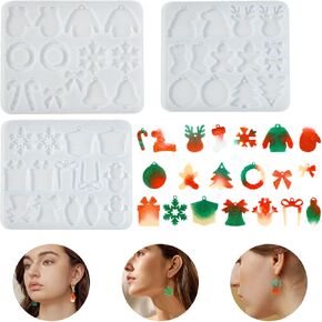 Voyyphixa 42 PCS Silicone Resin Earring Molds with Hole Christmas Snowflakes Snowmen Reindeer Bells Epoxy Resin Casting Moulds for Jewelry Pendant Necklace Ornament