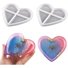 2PCS Heart Shaped Tray Silicone Molds, Small Love Heart Storage Tray Container Moulds for Resin, Jewelry Plate Trinket Holder Dish Bowl Epoxy Mold for Resin Concrete Art Craft Home Decor