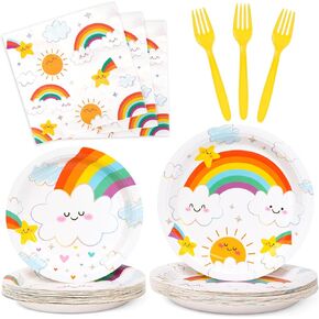 Decorlife Plates Rainbow Plates and Falkins ، Supplies Rainbow Party Super