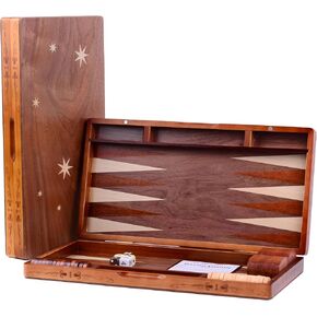 Wooden Inlaid Backgammon Set, Classic Strategy Board Game Case 15.7" Large Size, Backgammon with Checkers Pieces for Adults and for Children