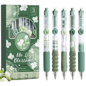 5 PCS Gel Ank Ambens Als Arractable Pens Cute Flower Pen 0.5mm Black Ink Writing Office Office School Schools Schools Mosthetic Asythetic for Women Girls (Purple)