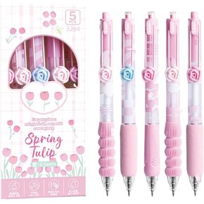5 Pcs Gel Ink Pens Retractable Pens Cute Flower Pen 0.5mm Black Ink Writing Pen Office School Supplies Aesthetic Pens for Women Girls (Purple) in Kuwait