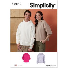 Simplicity SS3012A Easy to Make Unisex Oversized Knit Hoodies Sewing Pattern Packet, Design Code S3012, Sizes XS-S-M-L-XL-XXL, Multicolor