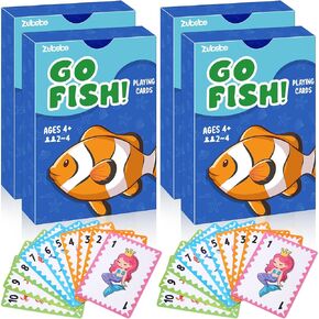 Zubebe 4 Sets Game ، Go Fish ، أوراق لعب الحيوانات ، ألعاب تعليمية لليلة العائلة العائلية ، هدية رائعة لقضاء عطلة عيد الفصح سلة (GO FISH موضوع)