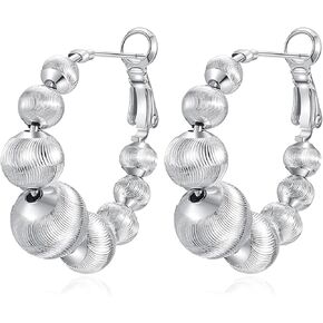 Hius 18K Gold Plated Beaded Hoop Earrings for Women, Thick Silver Ball Earrings, Women's Chunky Hoop Earrings in Kuwait