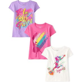 The Children's Place Girls' Gymnastics,Cheer,Dance Short Sleeve Graphic T-Shirts,multipacks