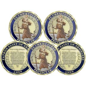 5 Pcs St. Christopher Challenge Coins, Gifts to Guard Travel and Driving Safety and Good Luck