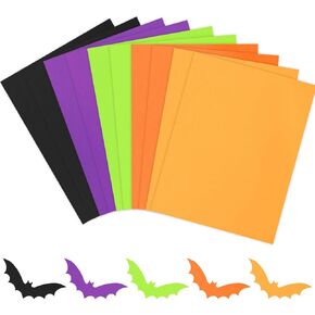 Whaline 150 Sheets 8.5 x 11 Inch Assorted Halloween Colored Card Stock Paper Black Purple Green Orange Yellow Scrapbook Paper for DIY Crafts Card Making Hocus Pocus Party Gift Supplies, 65lb