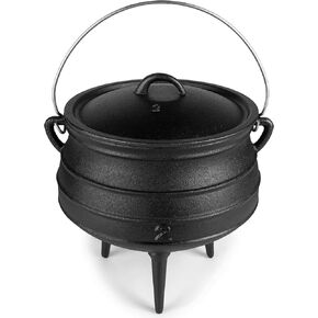 Cauldron من الحديد الزهر Bruntmor - وعاء بوتجي أفريقي مع غطاء - 3 أرجل حتى لتوزيع الحرارة - أدوات طبخ الفرن الهولندية للتخييم للطهي فوق النار - 10 كوارت (X -Large) in Kuwait