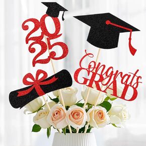 Graduation Decorations 2025, 16pcs Blue and Black Double-Sided Sparkling Graduation Centerpieces for Table, Class of 2025 Grad Party Decorations, Table Cake Toppers or Photo Booth