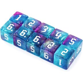 10 Pieces Polyhedral D6 Dice 16mm Acrylic Double Colors 6 Sided Game Dice for RPG MTG DND Table Games (Blue Green)