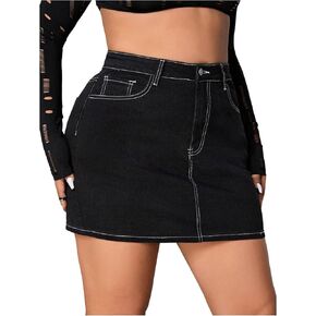 تنورة WDIRARA النسائية ذات الخصر العالي من قماش الدنيم مع جيوب بقلاب وسحاب Fly Bodycon تنورة جينز صغيرة in Kuwait