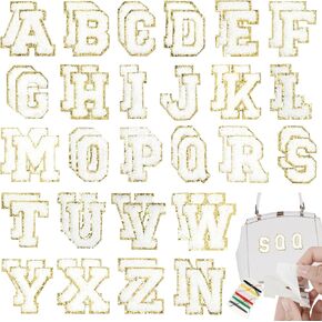 52 PCS Chenille Letters Self-Deficive Patches No Sewing A-Z Numbique No Chilling Patch Glitter Vintage Couns for Elext Bress Thirt Thirt DIY Craft Association Decoring Decoring