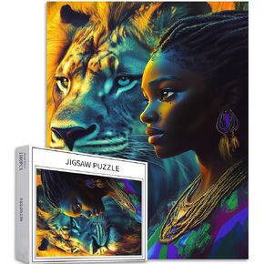 1000 Piece Beautiful African Woman Blends with The Scenery Safari Park Jigsaw Puzzles for Adults Colorful DIY Puzzles for Home Decoration Gifts Family Puzzle Perfect for Game Nights 50×70cm