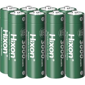 Hixon 8-Pack 1.5V Rechargeable Lithium AA Batteries & LCD Charger, 3000mWh Double AA Li-Ion Battery,1600Cycles,Max 3A Discharge,Constant Output for Home&Office Use|Blink Camera|VR/Xbox GamingPad.