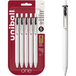 uniball™ one Retractable Gel Pens, Micro Point (0.5mm), Black Ink, 5 Pack