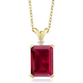 Gem Stone King 18K Yellow Gold Plated Silver Black Onyx and White Diamond Jewelry Pendant Necklace For Women (6.62 Cttw, Gemstone Birthstone, 14X10MM Emerald Cut, with 18 Inch Chain) in Kuwait
