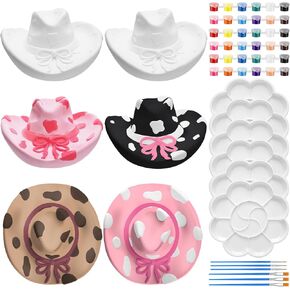 Affrolling 6 مجموعة Cowboy Boot Vase Ceramics للطلاء جاهزة لطلاء Cowgirl Cowgirl الخاص بك مزهرية DIY مجموعة طلاء الجص غير مصممة مع لوحة الفرشاة للبالغين
