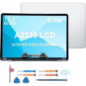 13.3" A2338 Laptop LCD Screen Full Replacement Assembly,for Replacement of MacBook Pro M1 M2 Retina EMC3578 EMC8162 MYD83 MYD92 MYDA2 MYDC2 MNEQ3 Broken Screen(A2338 Silver)