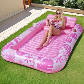 Inflatable Backyard Tanning Pool Lounger Float with Built-in Drainage, 72"×48" 6-in-1 Pool Floats Adult Inflatable Tanning Bed/Sun tan Tub/Outside Blow Up Chair Sofa Cloud Pools