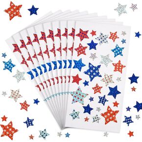 310 Pieces Patriotic Sticker 4th of July Stars Metallic Red, White & Blue Stars Sticker Patriotic Label Star-Shaped Sticker for 4th of July Independence Day Decor 10 Sheet