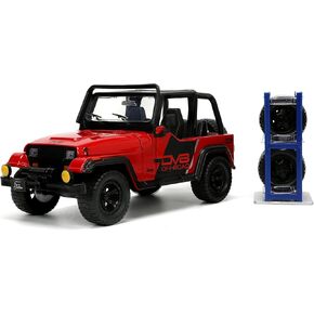 Jada Toys Just Trucks 1:24 1992 Jeep Wrangler Die-cast Car Red/Black with Tire Rack, Toys for Kids and Adults