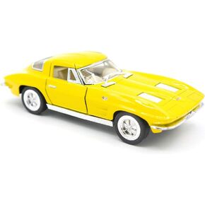 Kinsmart 1963 Chevrolet Corvette Stingray 1:36 Scale Die-Cast Metal مع أجزاء بلاستيكية ، أصفر ، 5 بوصات أفعى ، أبواب مفتوحة ، أطفال ، للجنسين ، الأطفال