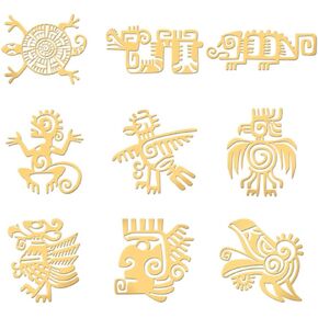 OLYCRAFT 9pcs 1.6x1.6 inch Golden Metal Stickers Mayan Symbol Metal Stickers Self Adhesive Stickers Tribal Theme Epoxy Stickers Pyramid Sticker for DIY Scrapbooks Epoxy Resin Decoration