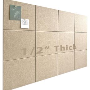 Large Cork Board for Office Wall Decor,48"x36"-12 Pack Felt Wall Tiles with 35 Push Pins, Thicker 0.47in, Felt Bulletin Board Pin Board Cork Boards for Walls - Tan