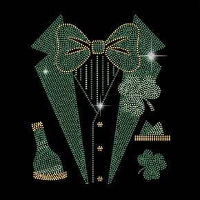 Superdant Saint Patrick Iron on Rhinestons Transfer Green St. Patrick Day Suit Bling on Iron-on Dired Tirt Crystal Heat Transfor